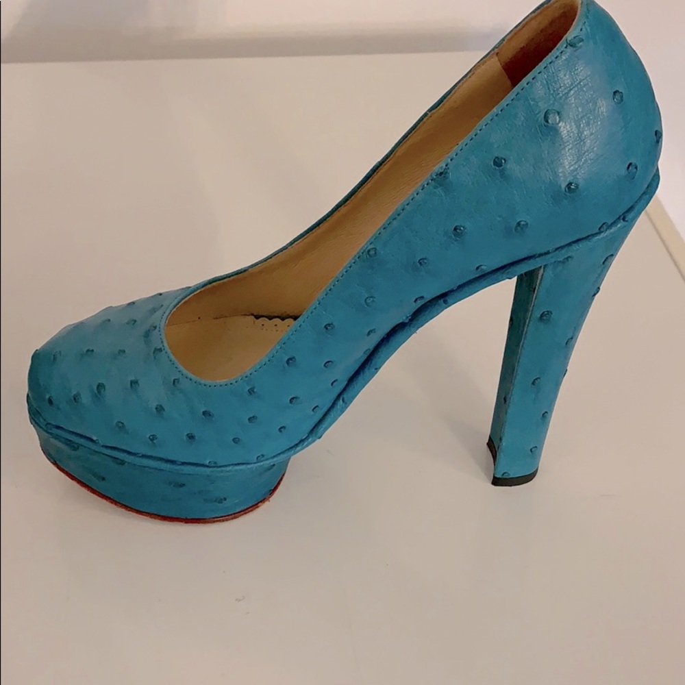 Charlotte Olympia ostrich leather heels